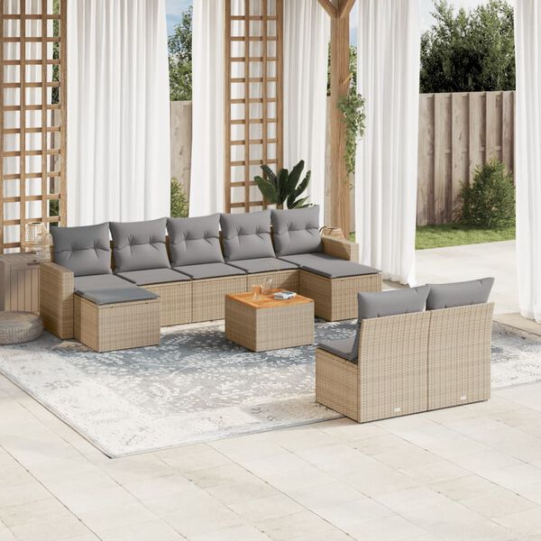 vidaXL Salon de jardin et coussins 10 pcs m&eacute;lange beige r&eacute;sine tress&eacute;e