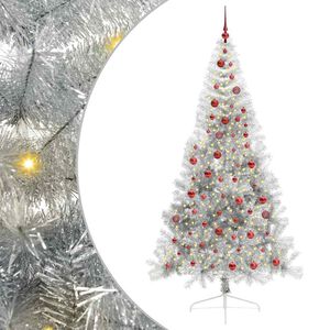 vidaXL Sapin de No&euml;l artificiel pr&eacute;-&eacute;clair&eacute; Argent 210 cm PET