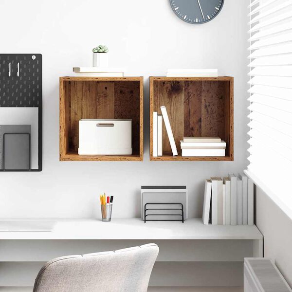 vidaXL Meuble mural avec étagère 2 pcs Bois ancien 37 x 37 x 37 cm