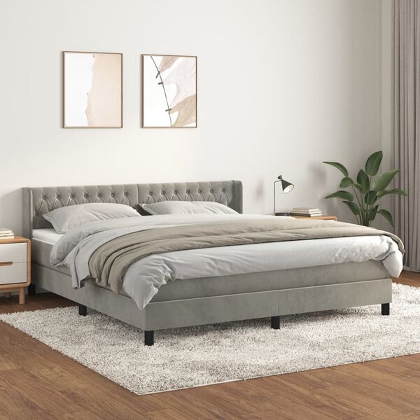vidaXL Sommier &agrave; lattes de lit et matelas Gris clair 160x200cm Velours