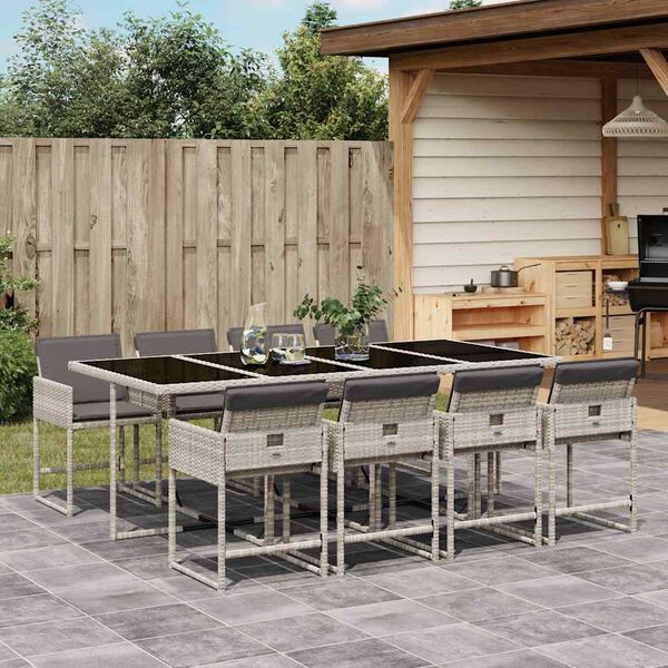 vidaXL Ensemble &agrave; manger de jardin et coussins 9 pcs gris clair rotin