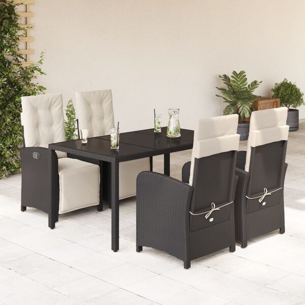 vidaXL Ensemble &agrave; manger de jardin coussins 5pcs Noir R&eacute;sine tress&eacute;e