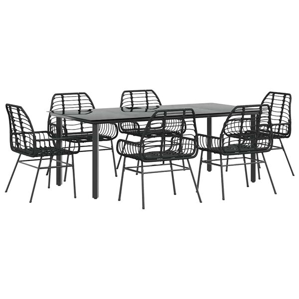 vidaXL Ensemble &agrave; manger de jardin 7pcs noir poly rotin verre