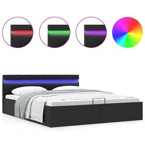 vidaXL Cadre de lit &agrave; rangement hydraulique sans matelas avec LED noir