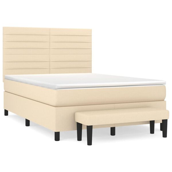 vidaXL Sommier &agrave; lattes de lit avec matelas Cr&egrave;me 140x200 cm Tissu