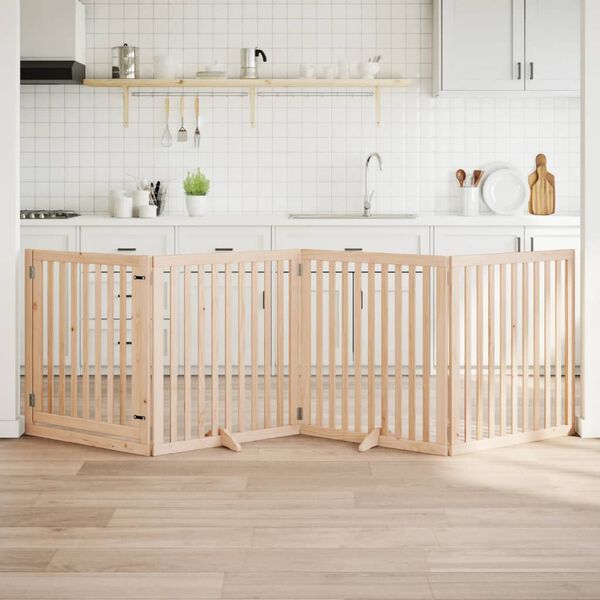 vidaXL Barri&egrave;re pour chiens avec porte 4 panneaux bois de peuplier