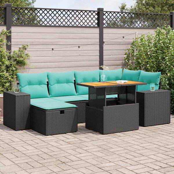 vidaXL Salon de jardin avec coussins 7 pcs gris résine tressée acacia