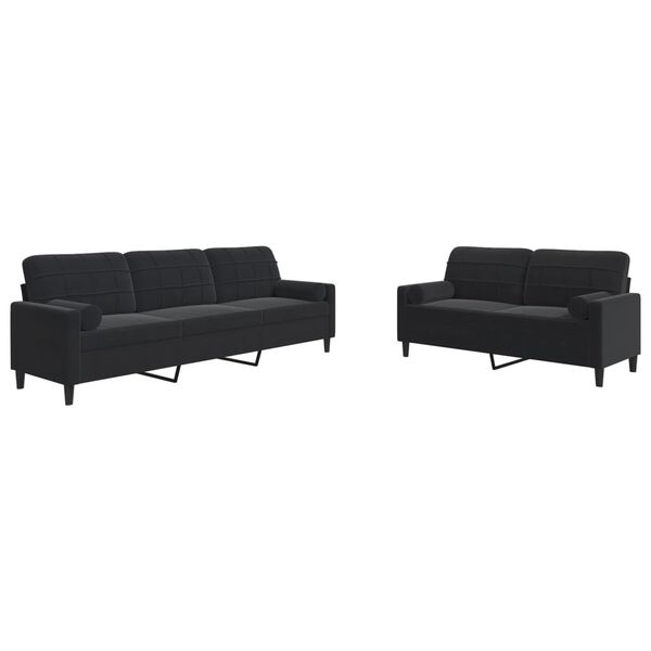 vidaXL Ensemble de canapés 2pcs et coussins et traversins noir velours