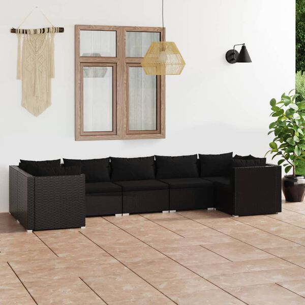 vidaXL Salon de jardin 7 pcs avec coussins Résine tressée Noir