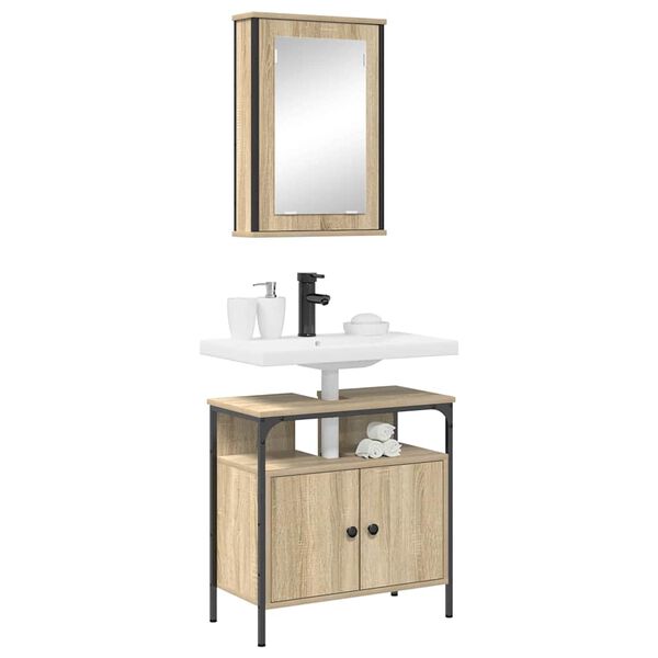 vidaXL Ensemble de mobilier de salle de bain avec &eacute;tag&egrave;re 2 pcs Marron