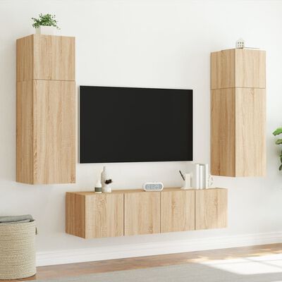 vidaXL Meuble TV mural avec lumières LED chêne sonoma 60x35x31 cm