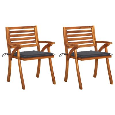 vidaXL Chaises à dîner de jardin avec coussins 2 pcs Acacia massif