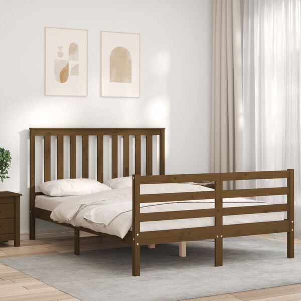 vidaXL Cadre de lit sans matelas marron miel 140x190 cm bois massif
