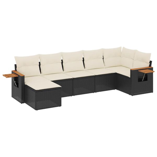 vidaXL Salon de jardin 7 pcs avec coussins noir r&eacute;sine tress&eacute;e