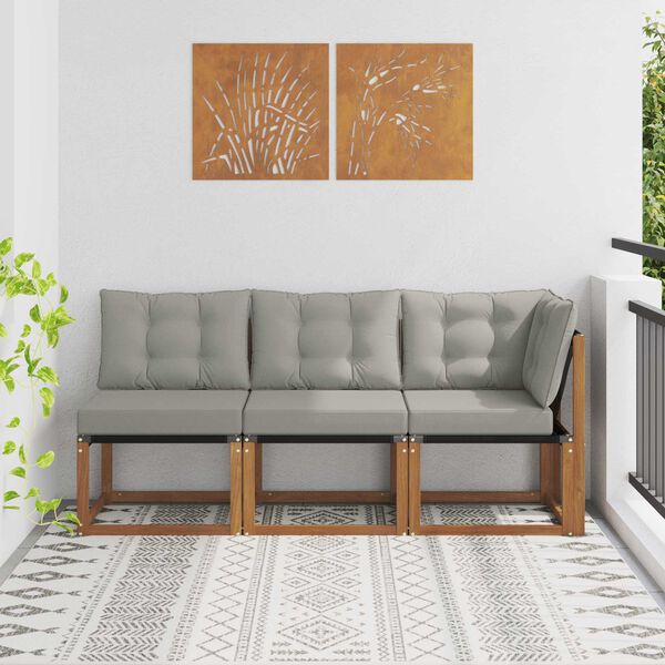 vidaXL Canap&eacute; d&rsquo;ext&eacute;rieur milieu et coin avec coussin 3 Pi&egrave;ce Naturel