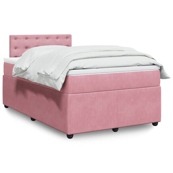 vidaXL Sommier &agrave; lattes de lit avec matelas rose 120x190 cm velours