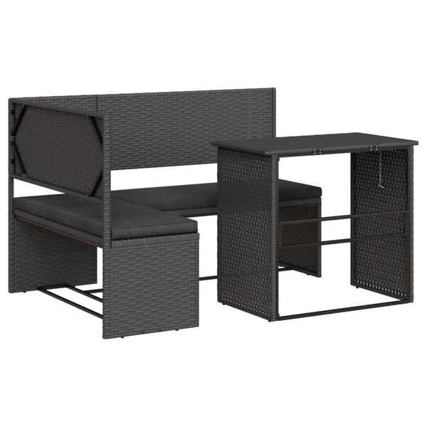 vidaXL Canap&eacute; de jardin avec table et coussins en forme de L noir