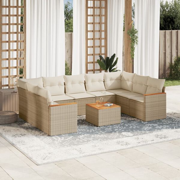 vidaXL Salon de jardin avec coussins 10 pcs beige r&eacute;sine tress&eacute;e