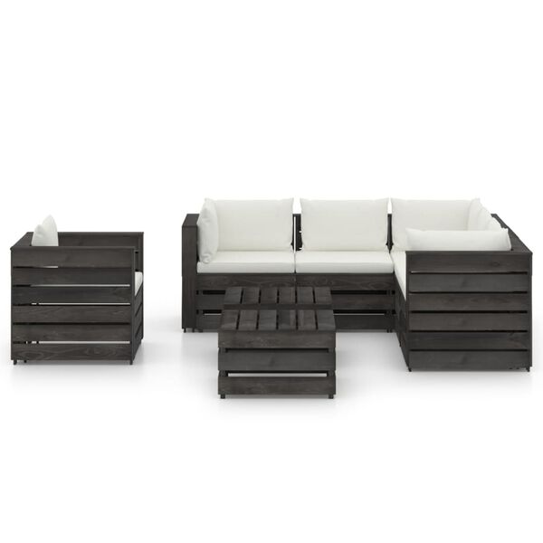 vidaXL Salon de jardin 8 pcs avec coussins Bois impr&eacute;gn&eacute; de gris