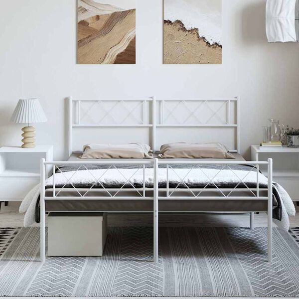 vidaXL Cadre de lit métal sans matelas et pied de lit blanc 150x200 cm