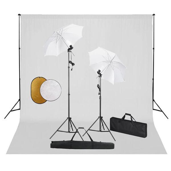 vidaXL Kit de studio photo avec lampes toile de fond et r&eacute;flecteur