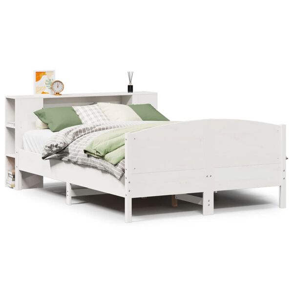 vidaXL Lit bibliothèque sans matelas blanc 120x200 cm bois pin massif