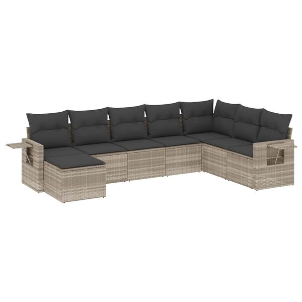 vidaXL Salon de jardin 8 pcs avec coussins gris clair résine tressée