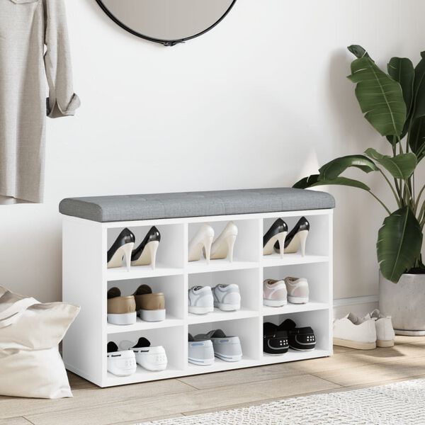 vidaXL Banc à chaussures Blanc 82x32x50 cm Bois d'ingénierie