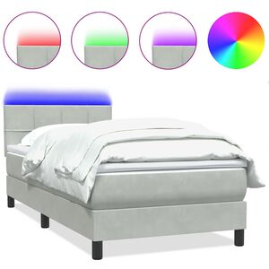 vidaXL Sommier &agrave; lattes de lit et matelas et LED gris clair 80x210 cm velours