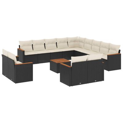 vidaXL Salon de jardin avec coussins 14 pcs noir résine tressée