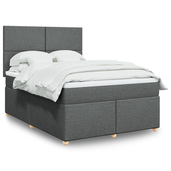 vidaXL Sommier &agrave; lattes de lit avec matelas Gris fonc&eacute; 140x200cm Tissu