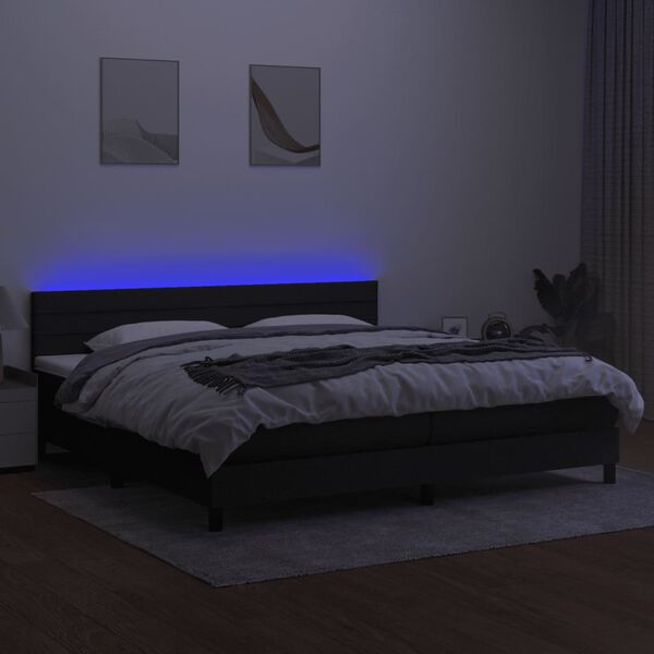 vidaXL Sommier &agrave; lattes de lit et matelas et LED Noir 200x200 cm Tissu