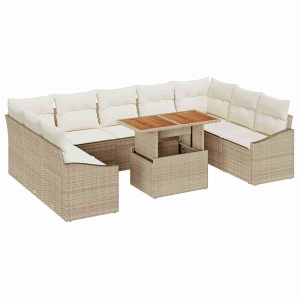 vidaXL Ensemble de canap&eacute; de jardin 10 pcs Beige Poly rotin