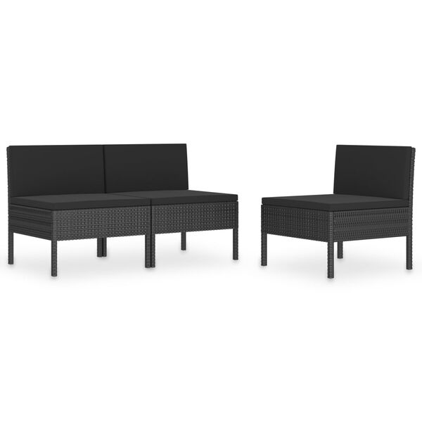 vidaXL Chaises de jardin lot de 3 avec coussins R&eacute;sine tress&eacute;e Noir