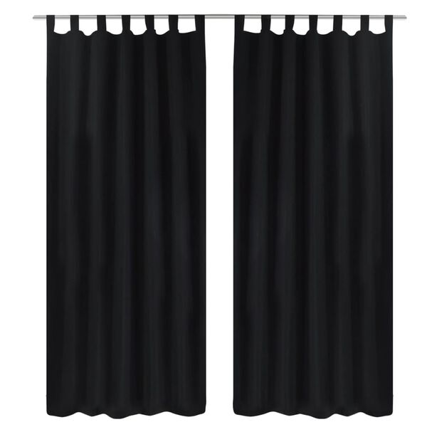 2 pcs Rideau à Passant Micro Satin Noir 140 x 225 cm