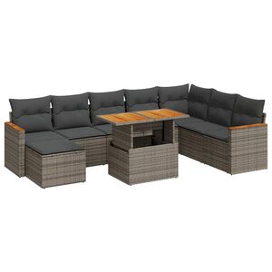 vidaXL Salon de jardin avec coussins 9 pcs gris r&eacute;sine tress&eacute;e acacia