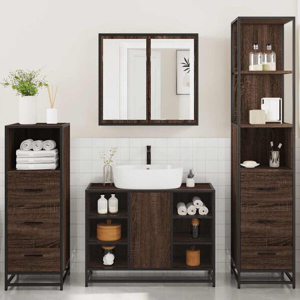 vidaXL Ensemble de meubles de salle de bain 4 pcs ch&ecirc;ne marron