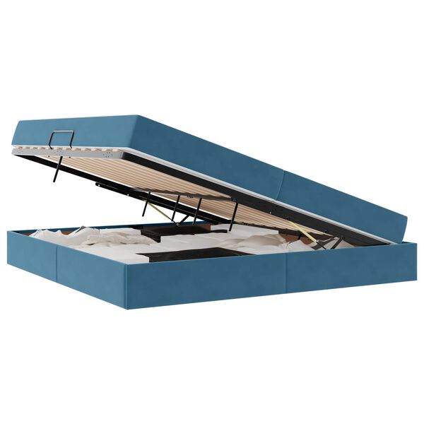 vidaXL Lit avec rangement et matelas Bleu fonc&eacute; 200 x 200 cm Velours