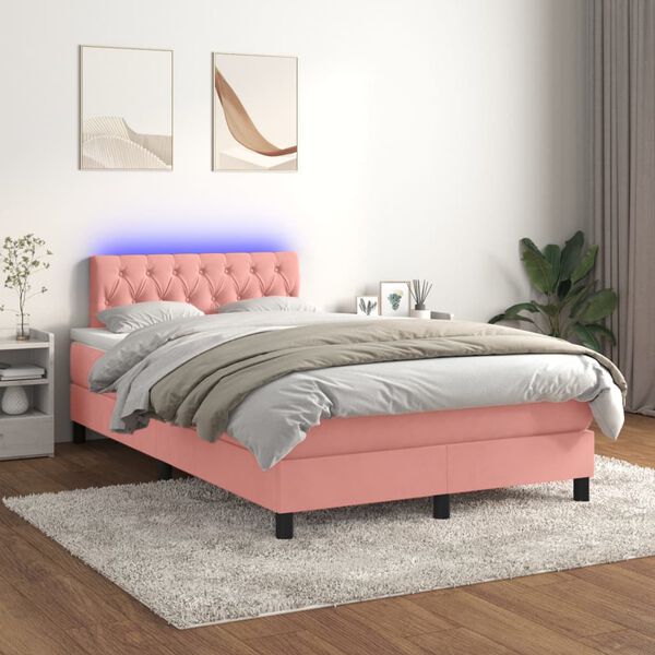 vidaXL Sommier &agrave; lattes de lit avec matelas et LED Rose 120x200cm