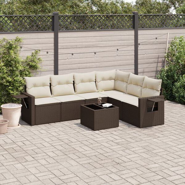 vidaXL Salon de jardin avec coussins 7 pcs marron r&eacute;sine tress&eacute;e