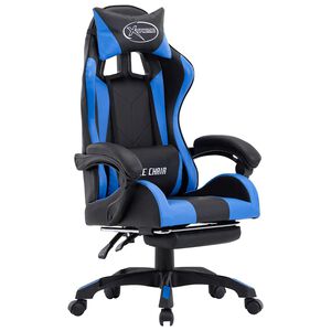 vidaXL Fauteuil de jeux vid&eacute;o avec repose-pied Bleu et noir Similicuir