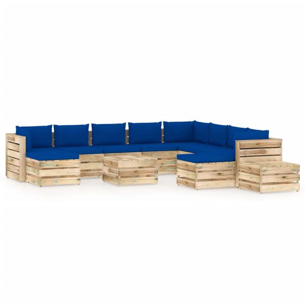 vidaXL Salon de jardin 12 pcs avec coussins Bois impr&eacute;gn&eacute; de vert