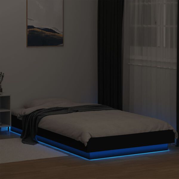 vidaXL Cadre de lit avec lumières LED sans matelas noir 75x190 cm
