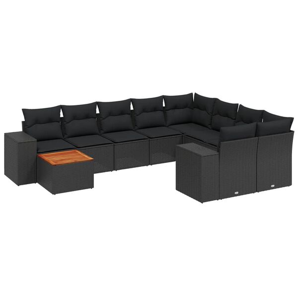 vidaXL Salon de jardin 10 pcs avec coussins noir r&eacute;sine tress&eacute;e