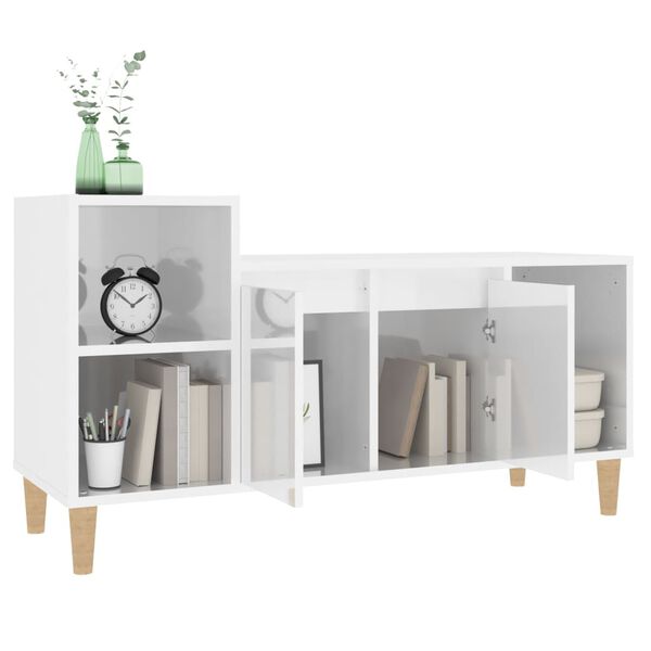 vidaXL Meuble TV Blanc brillant 100x35x55 cm Bois d'ingénierie