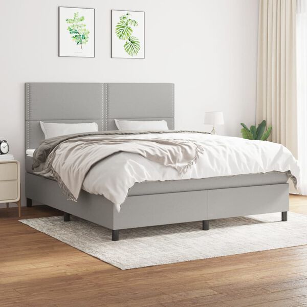vidaXL Sommier &agrave; lattes de lit avec matelas Gris clair 180x200cm Tissu