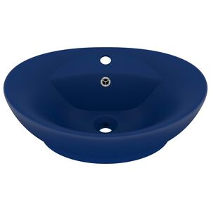 vidaXL Lavabo ovale &agrave; trop-plein Bleu fonc&eacute; mat 58,5x39 cm C&eacute;ramique