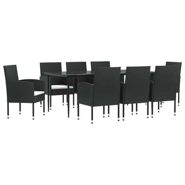 vidaXL Ensemble &agrave; manger de jardin 9 pcs noir r&eacute;sine tress&eacute;e et acier