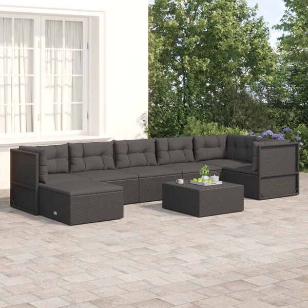 vidaXL Salon de jardin 7 pcs avec coussins Noir R&eacute;sine tress&eacute;e