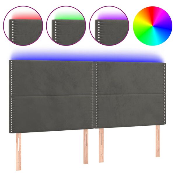 vidaXL T&ecirc;te de lit &agrave; LED Gris fonc&eacute; 160x5x118/128 cm Velours